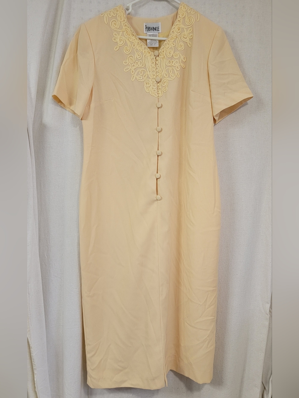 Periwinkle Pale Yellow Embroidered Button-Front Dress Size 14